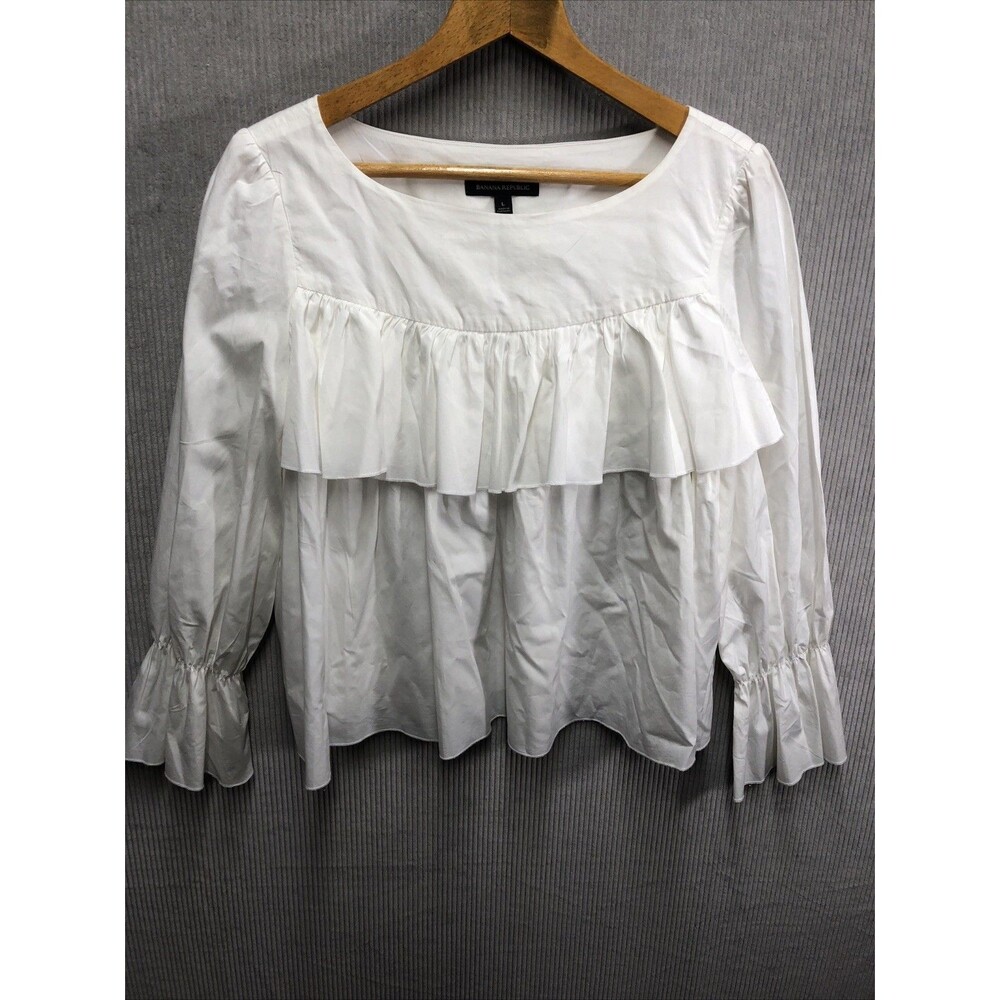 Banana Republic Top Large White Ruffle Cottagecore Prairie Peasant Victorian